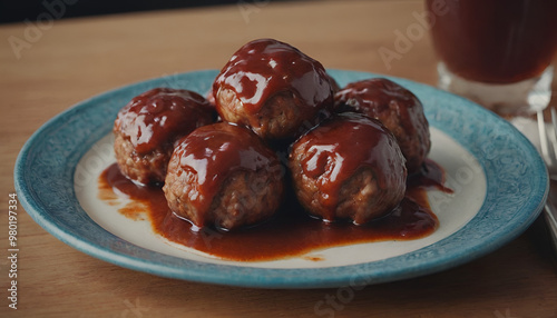 bbq meatballs covered in barbecue sauce on a plate