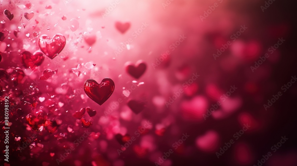 Romantic Red Hearts Floating on a Deep Red Valentine's Day Background Romantic Red Hearts Floating on a Deep Red Valentine's Day Background