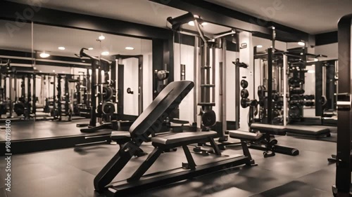 Fitness club weight training equipment gym modern interior