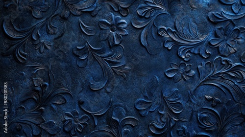 A deep blue textured design with rich, dark tones and intricate surface patterns, adding complexity and elegance.