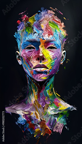 Vibrant Abstract Human Figure Painting on Black Background Art