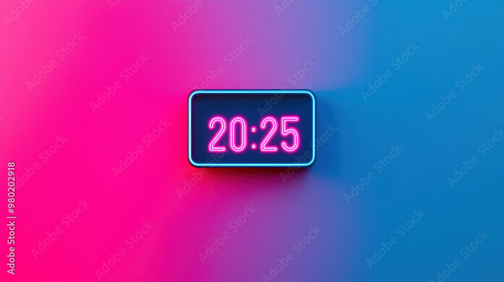 Neon-Lit Minimalist Digital Clock Showing 20:25 - Symbolizing Anticipation and Time Passage Neon-Lit Minimalist Digital Clock Showing 20:25 - Symbolizing Anticipation and Time Passage