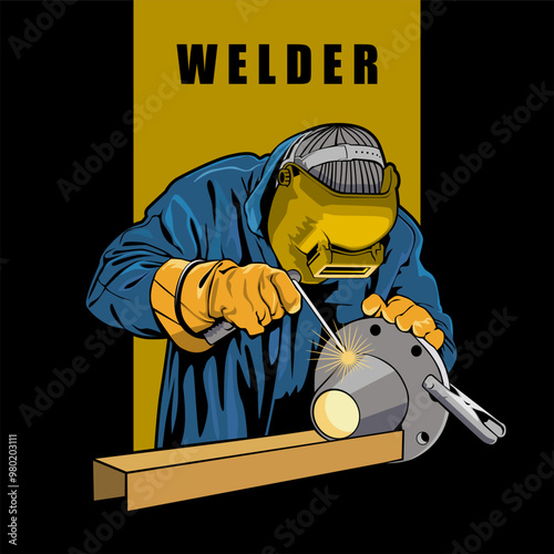 welder at work illustration logo design vector	