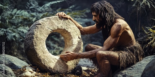 Neanderthal inventing stone wheel photo