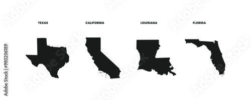 USA states map silhouette, texas, California, Louisiana, florida map America state map vector outline of united states of America for geography, educational, learning tool