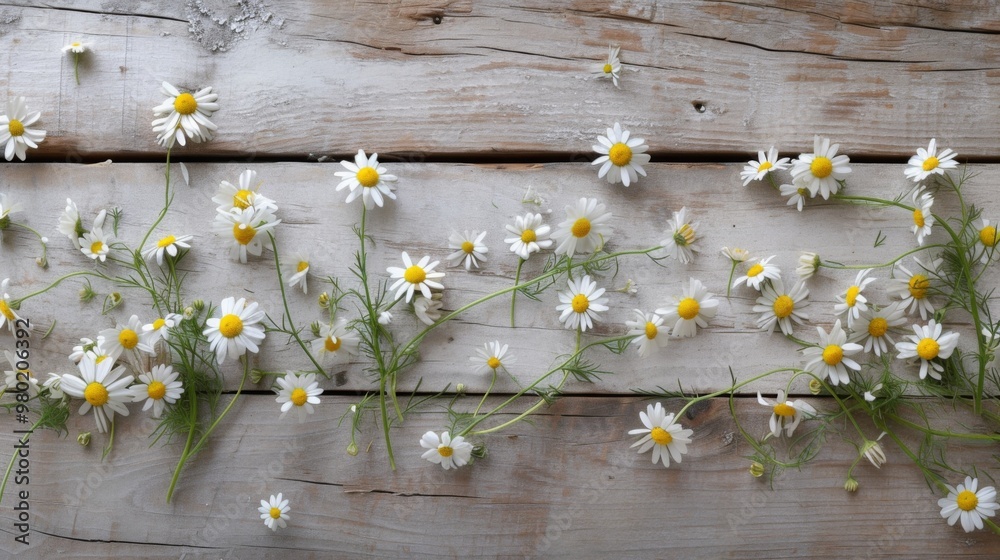 Obraz premium Delicate White Daisies on Rustic Wooden Background