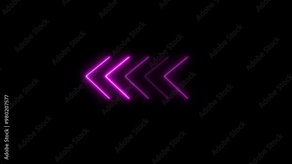 Glowing neon arrow direction on black background, neon arrow sign animation. Glowing neon arrow direction on black background, neon arrow sign animation.