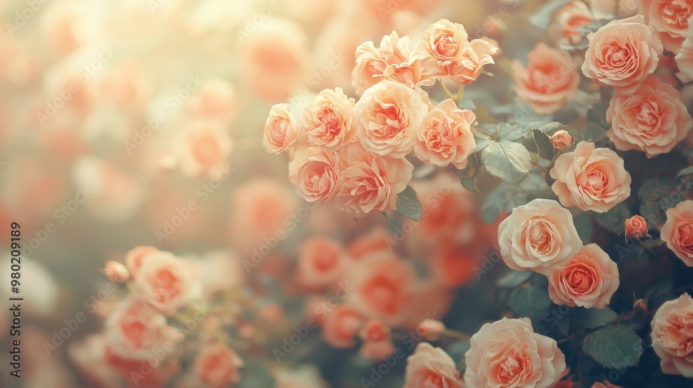 Fototapeta premium Vintage Floral Wall with Vibrant Roses Hydrangeas and Orchids