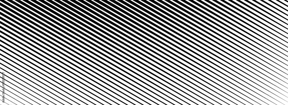 Diagonal thin line halftone gradation texture. Fading oblique stripe gradient background. Black slanted pattern backdrop. Vanishing parallel tilted stripe wallpaper for overlay, print, cover. Vector Diagonal thin line halftone gradation texture. Fading oblique stripe gradient background. Black slanted pattern backdrop. Vanishing parallel tilted stripe wallpaper for overlay, print, cover. Vector