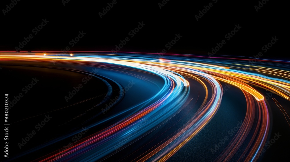 Abstract Light Trails on a Curved Road at Night Abstract Light Trails on a Curved Road at Night