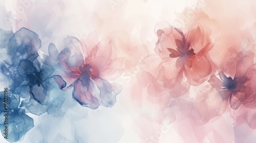 Fototapeta Naklejka Na Ścianę i Meble -  Watercolor Floral Art: Delicate Pink and Blue Flowers