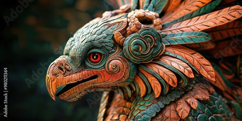 quetzalcoatl mesoamerican deity - bird/snake god statue photo