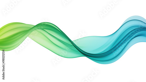 Colorful gradient abstract wave art featuring smooth flowing curves in green and blue shades, creating a dynamic and modern design. Isolated on transparent background, png.