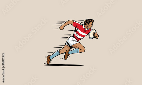 Rugby player running with ball, dynamic sports illustration