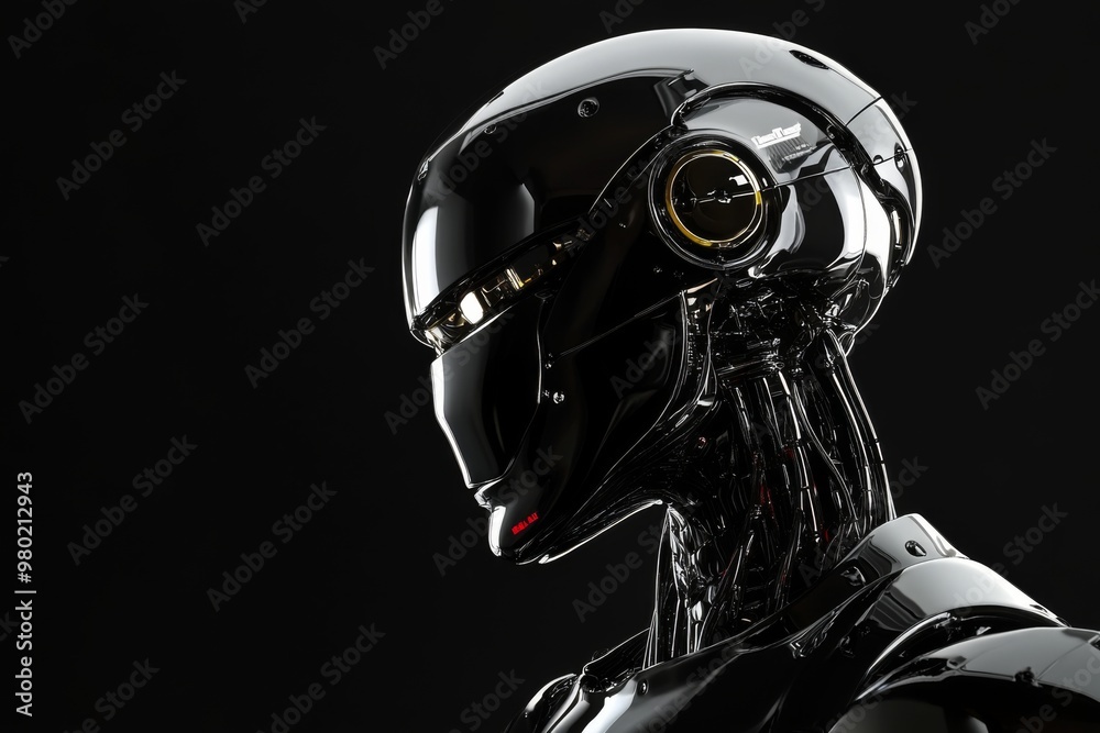 modern future robot, close up of robot head with black background, with space area for text, for technology needs, ai modern future robot, close up of robot head with black background, with space area for text, for technology needs, ai