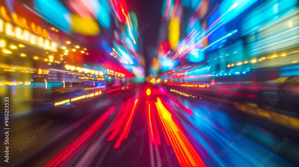 Obraz premium Fast City Drive at Night: Blurry Lights and Motion