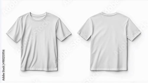 Blank white t-shirt mockup flat lay, front and back, isolated, Blank black and white t-shirt mockup on white background