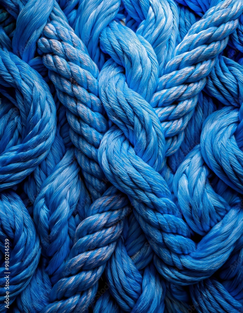 Blue knitted background with a pattern of threads, close-up Blue knitted background with a pattern of threads, close-up
