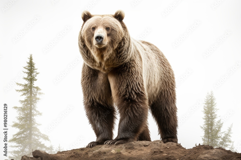 Grizzly bear standing tall in a forest, representing the power of wild animals ,Isolated on transparent background. Grizzly bear standing tall in a forest, representing the power of wild animals ,Isolated on transparent background.