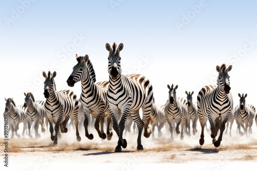 Herd of zebras running across the plains, showcasing African wildlife ,Isolated on transparent background.