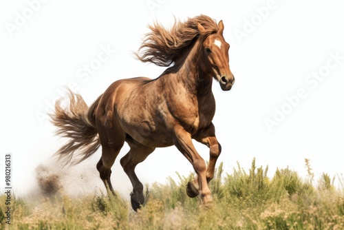 Horse galloping through a meadow, representing domestic animals in motion ,Isolated on transparent background.
