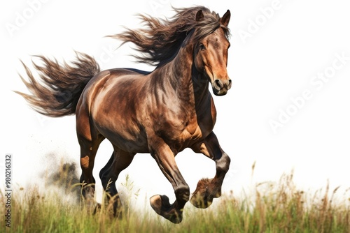 Horse galloping through a meadow, representing domestic animals in motion ,Isolated on transparent background.