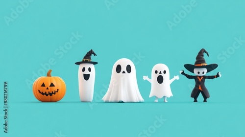 Halloween costume contest flat design, front view, competition theme, 3D render, Splitcomplementary color scheme