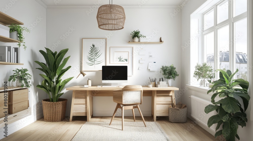 Fototapeta premium Minimalist Home Office with a Natural Aesthetic