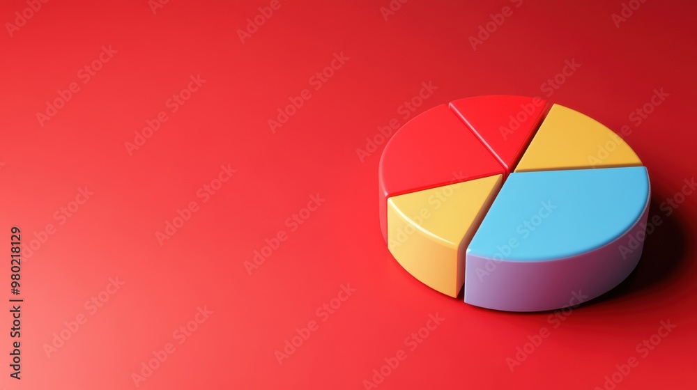 Financial pie chart, color segments, red background, clean layout, 3D illustration Financial pie chart, color segments, red background, clean layout, 3D illustration