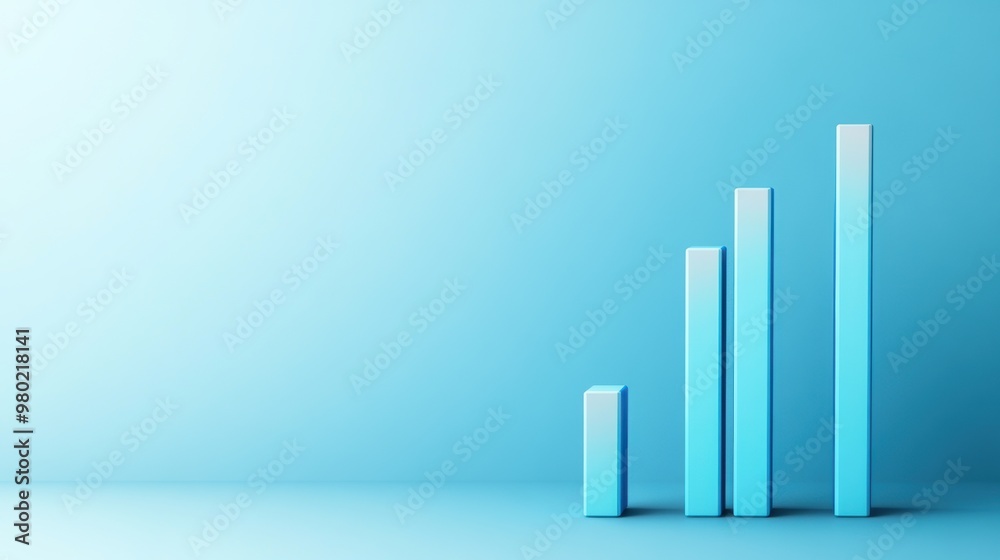 Financial bar graph, upward trend, blue background, 3D illustration Financial bar graph, upward trend, blue background, 3D illustration