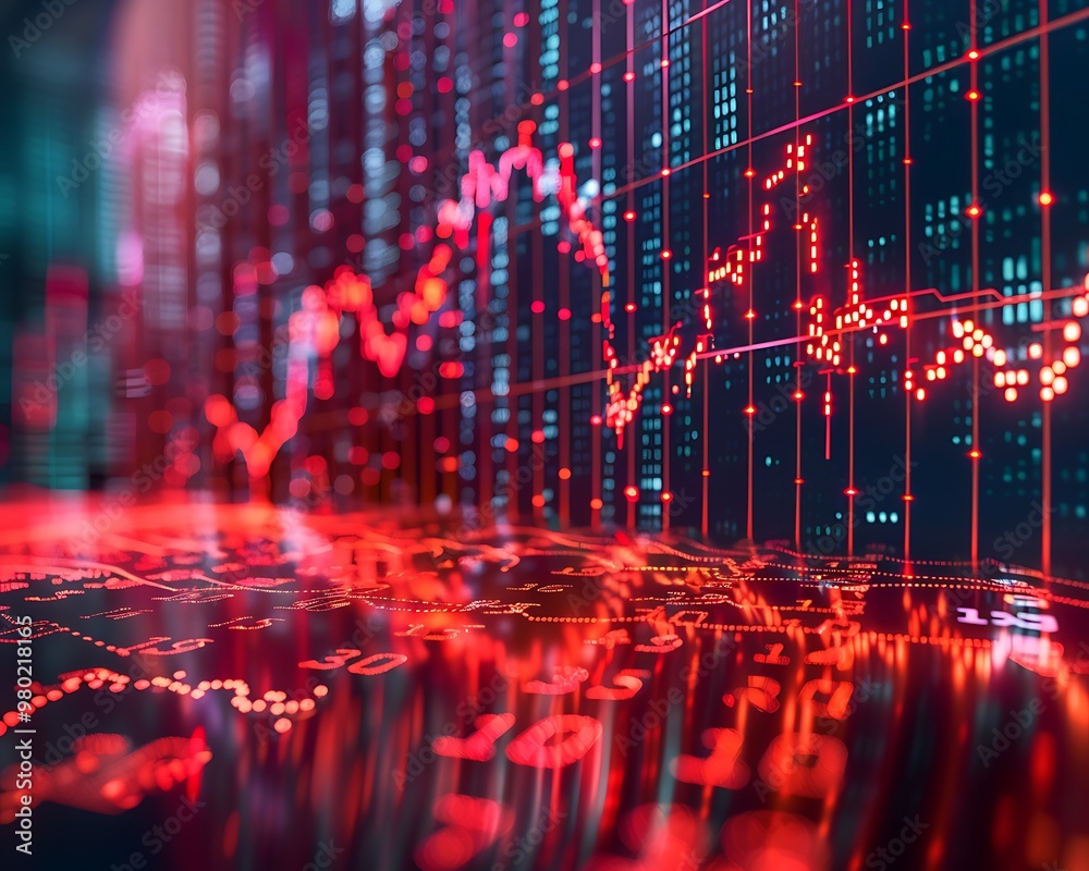 Naklejka premium AI algorithms generating stock market crisis, falling chart lines