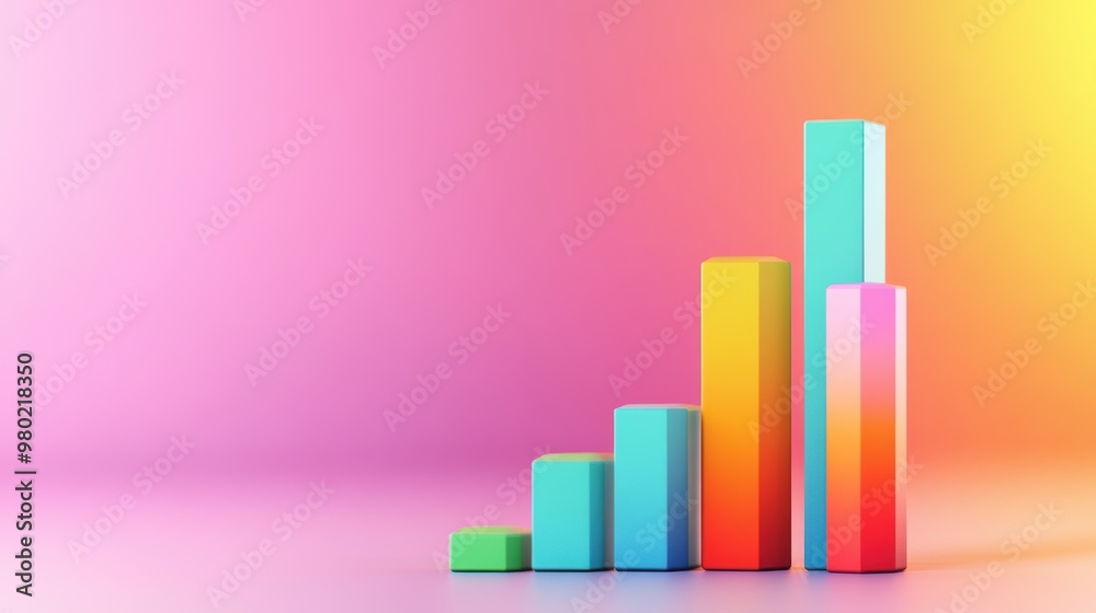 Business growth graph, colorful bars, gradient background, 3D illustration Business growth graph, colorful bars, gradient background, 3D illustration