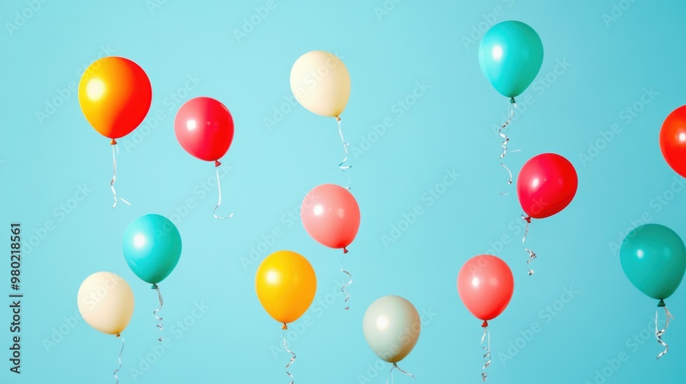 A collection of vibrant balloons floats leisurely in a clear blue sky, adding joy to a sunny afternoon gathering or event A collection of vibrant balloons floats leisurely in a clear blue sky, adding joy to a sunny afternoon gathering or event
