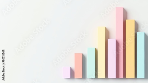 A bar graph with multi-colored bars in soft pastel tones on a light grey background, casting smooth shadows, Minimalist, Flat design, Infographic