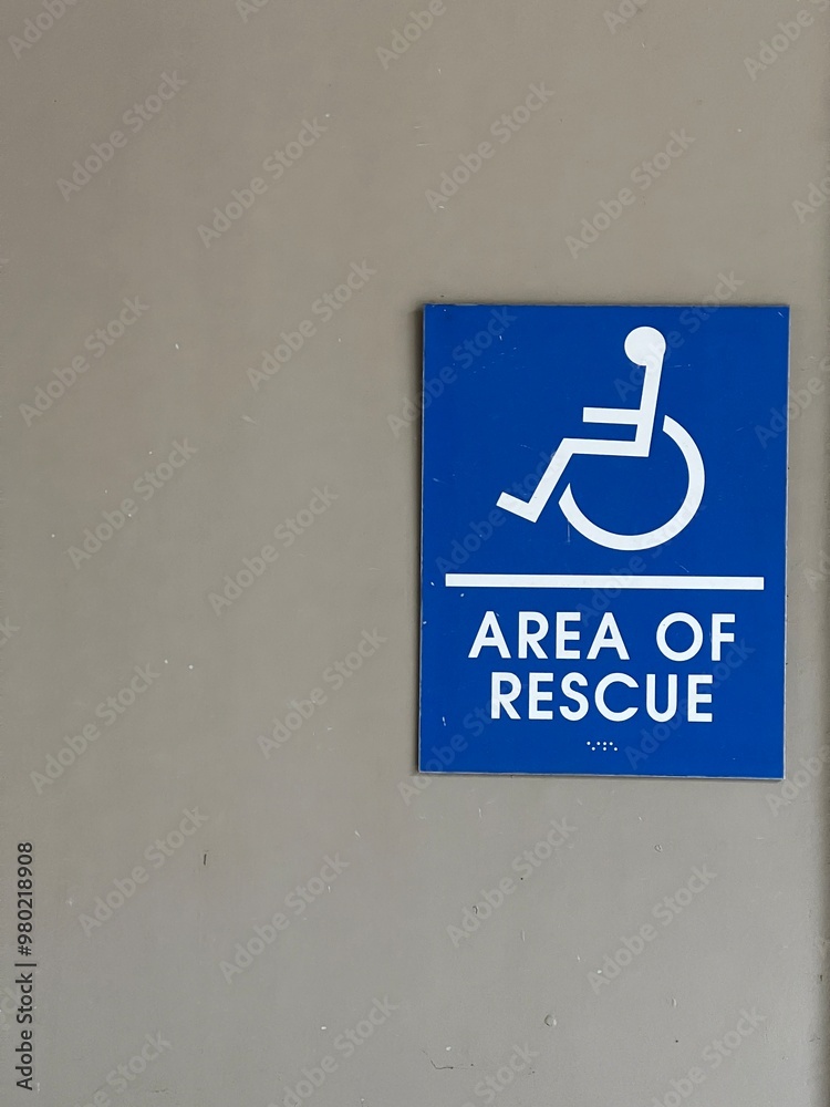 Area of Rescue sign with the handicap logo Area of Rescue sign with the handicap logo