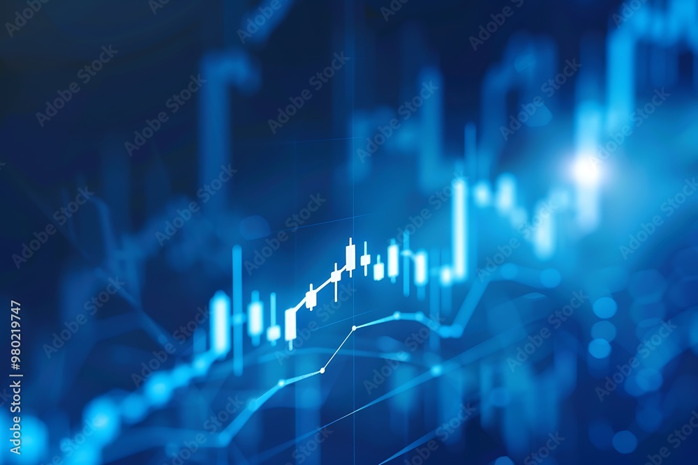 Blue background with a candlestick graph rising in a bullish trend, clean and sharp lines, showing vibrant market growth. Blue background with a candlestick graph rising in a bullish trend, clean and sharp lines, showing vibrant market growth.