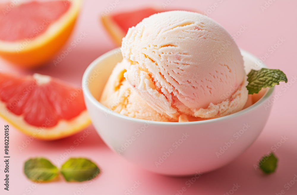 Deliciously Tangy Pink Grapefruit Ice Cream with a Sugary Garnish Deliciously Tangy Pink Grapefruit Ice Cream with a Sugary Garnish