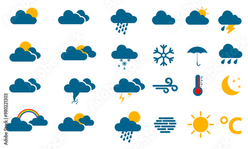 Modern weather icons set. Flat vector symbols on white background.