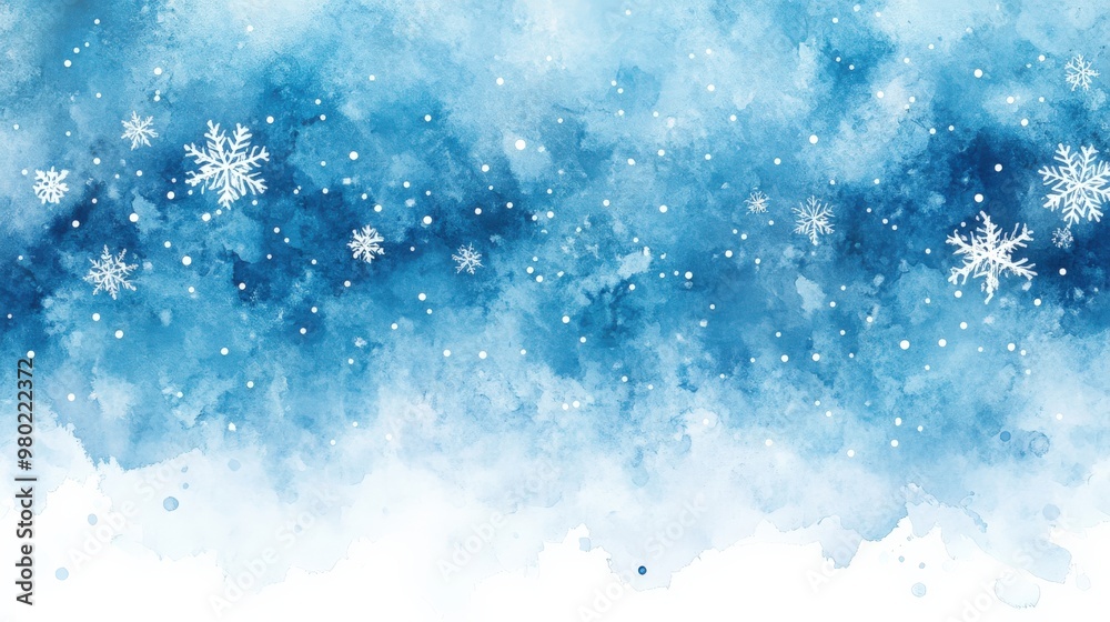 Delicate Winter Snowflakes on a Watercolor Blue Background Delicate Winter Snowflakes on a Watercolor Blue Background