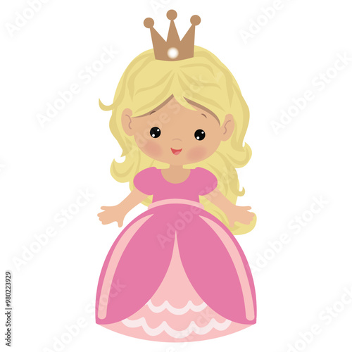 Cute blonde princess girl vector cartoon illustration