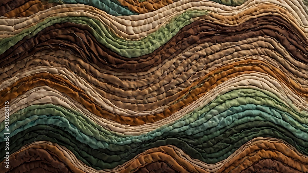 Weaved fabric waves in random color and placement, brown and green themed abstract background Weaved fabric waves in random color and placement, brown and green themed abstract background