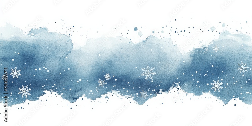 Delicate Winter Snowflakes on a Watercolor Blue Background Delicate Winter Snowflakes on a Watercolor Blue Background
