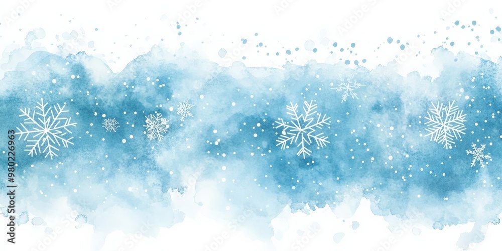 Delicate Winter Snowflakes on a Watercolor Blue Background Delicate Winter Snowflakes on a Watercolor Blue Background