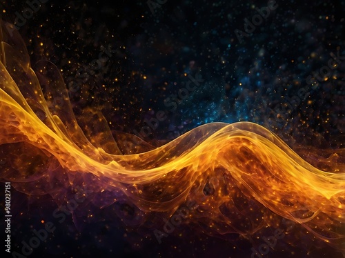 Fire like abstract background illustration of orange waves on black background, fractal flowing lights