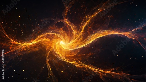 Fire like abstract background illustration of orange waves on black background, fractal flowing lights