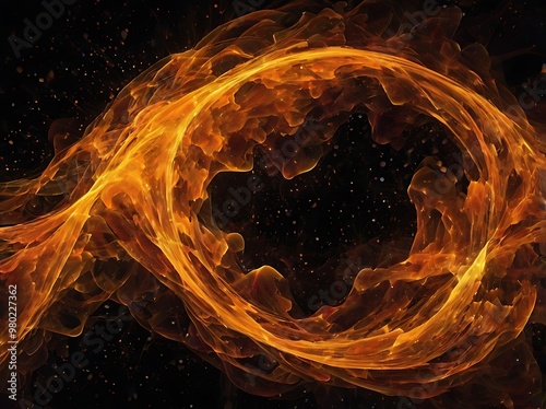 Fire like abstract background illustration of orange waves on black background, fractal flowing lights