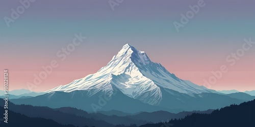 Obraz na płótnie Mountain peak painting, blue and pink theme nature painting, snow on tall mountain peak w salonie