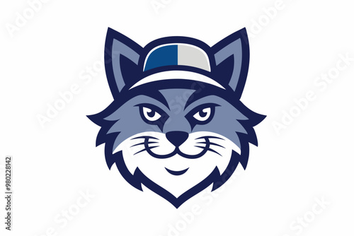 Cat head wearing cap mascot logo icon illustration on white background.