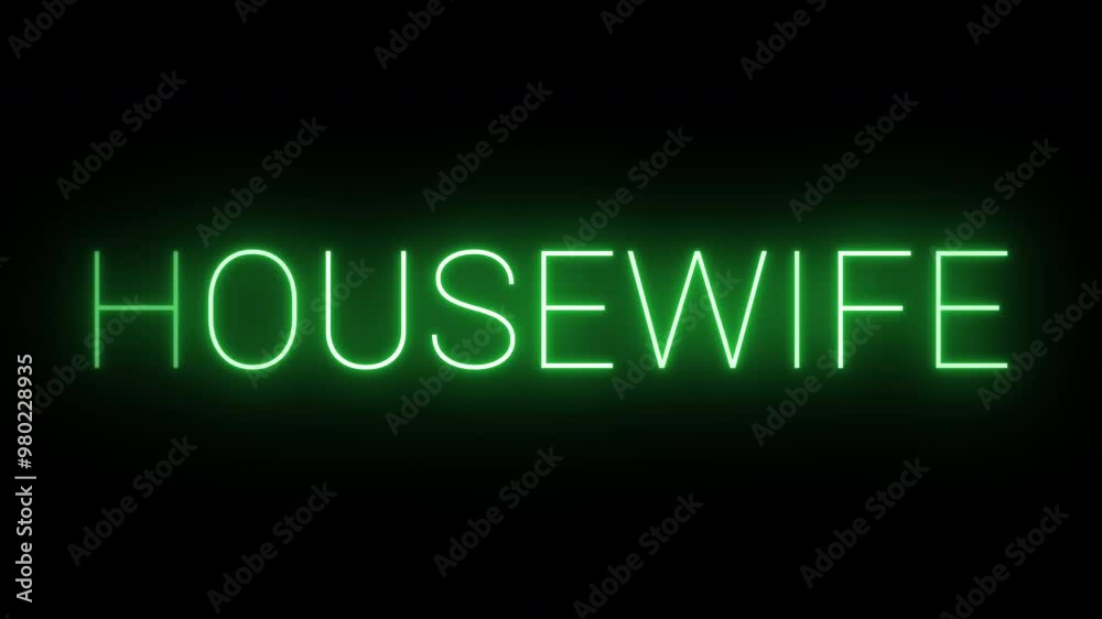 Flickering neon green glowing housewife text animated on black background Flickering neon green glowing housewife text animated on black background