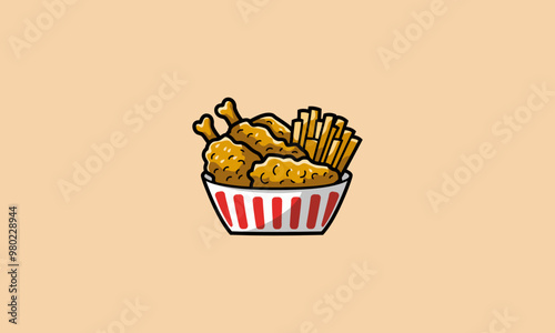 Bucket of fried chicken and fries illustration